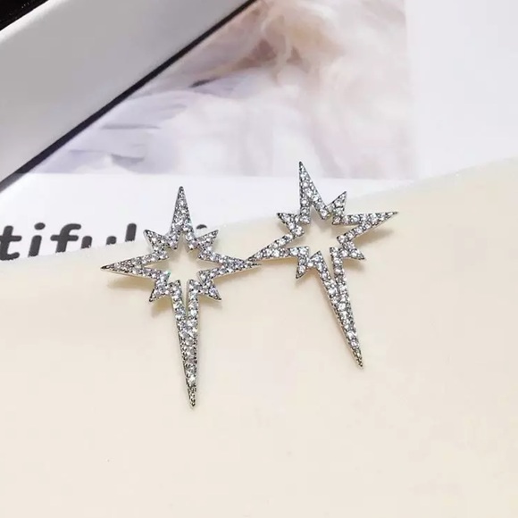 CZ Crystal Star Burst Earrings - Picture 2 of 6